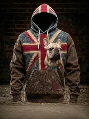Men's Vintage England Flag French Bulldog Printed Hoodie