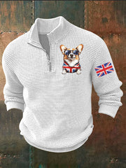 Men's Vintage England Flag Dog Printed Sweater