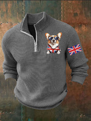 Men's Vintage England Flag Dog Printed Sweater