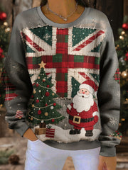 Women's UK Flag Christmas Santa Printed Sweatshirt