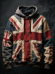 Unisex Union Jack and patchwork style Printed Oversized Drop-Shoulder Hoodie with Pockets