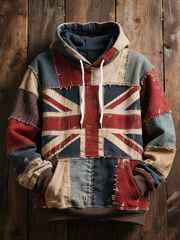Unisex Union Jack and patchwork style Printed Oversized Drop-Shoulder Hoodie with Pockets