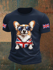 Men's Vintage England Flag Dog Printed T-shirt