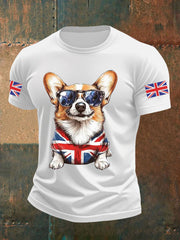 Men's Vintage England Flag Dog Printed T-shirt