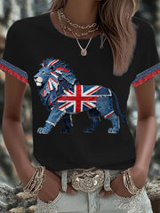 Women's British Faux Denim Printed T-shirt