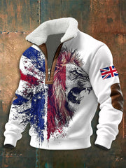 Men's UK Flag Lion Print zip-up hoodie