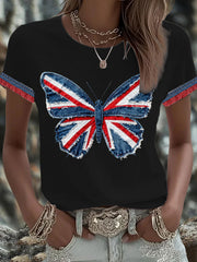Women's British Faux Denim Printed T-shirt