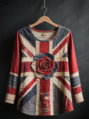 Women's british patchwork Rose Printed Tops