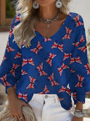 Women's UK Flag Butterfly Printed Casual Long Sleeve Shirt