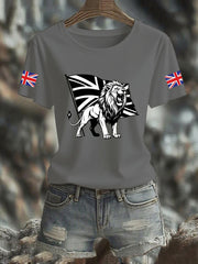 Women's Vintage England Flag Lion Printed T-shirt