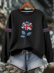 Women's British style imitation denim rhinestone hot-drill Print Sweatshirt