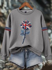 Women's British style imitation denim rhinestone hot-drill Print Sweatshirt