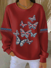 Women's British style imitation denim rhinestone hot-drill Print Casual Sweatshirt