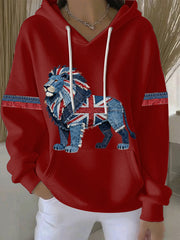 Women's British Faux Denim Print Casual Hoodie