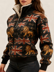 Women's Vintage England Flag Lion Printed Sweatshirt