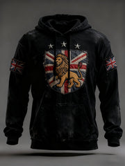 Men's Vintage England Flag Lion Printed Hoodie