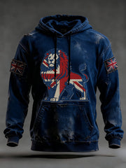 Men's Vintage England Flag Lion Printed Hoodie