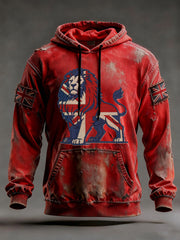 Men's Vintage England Flag Lion Printed Hoodie
