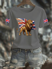 Women's Vintage England Flag Lion Printed T-shirt