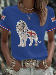 Women's British imitation diamond hot-drilling Printed short-sleeved T-shirt