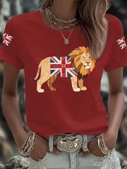 Women's British patchwork lion Iron On Short Sleeve T-Shirt