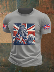 Men's Vintage England Flag Lion Printed T-shirt