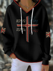 Women's Stand For The Flag Kneel For The Cross UK Flag Faith Printed Hoodie
