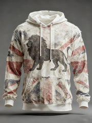 Men's Vintage England Flag Lion Printed Hoodie