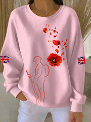 Women's Remembrance Day Lest We Forge Ribbed Round-Neck Sweatshirt