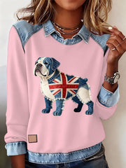 Women's British Style Bulldog Labrador Print Casual Top