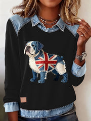 Women's British Style Bulldog Labrador Print Casual Top