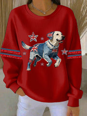 Women's British Style Labrador Print Casual Sweatshirt
