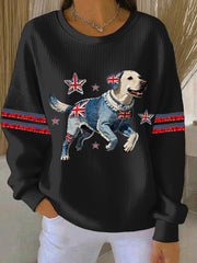 Women's British Style Labrador Print Casual Sweatshirt