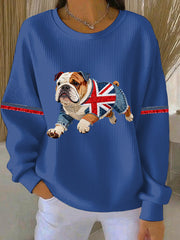 Women's British Style Bulldog Print Casual Sweatshirt