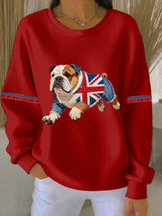 Women's British Style Bulldog Print Casual Sweatshirt