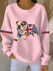 Women's British Style Bulldog Print Casual Sweatshirt