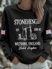 Women's UK Yule Stonehenge Happy Solstice Printed Sweatshirt