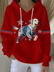 Women's British Style Labrador Print Casual Hoodie