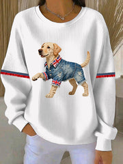Women's British Style Labrador Print Casual Sweatshirt