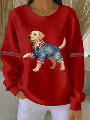 Women's British Style Labrador Print Casual Sweatshirt