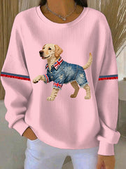 Women's British Style Labrador Print Casual Sweatshirt
