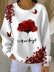 Women's Lest We Forget Printed Ribbed Round-Neck Sweatshirt