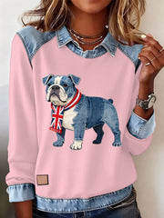 Women's British Style Bulldog Print Casual Top
