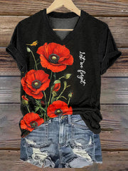 Women's Remembrance Day Poppy Floral Printed T-shirt