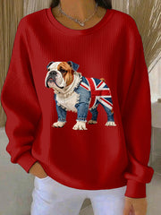 Women's British Style Bulldog Print Casual Sweatshirt