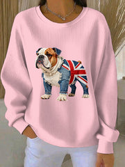 Women's British Style Bulldog Print Casual Sweatshirt