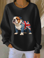 Women's British Style Bulldog Print Casual Sweatshirt