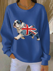 Women's British Style Bulldog Print Casual Sweatshirt