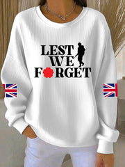 Women's 11th November Remembrance Day LEST WE'S FORGET Poppy Remembrance Ribbed Round-Neck Sweatshirt