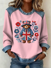 Women's British Style Pattern Patchwork Art Sweatshirt